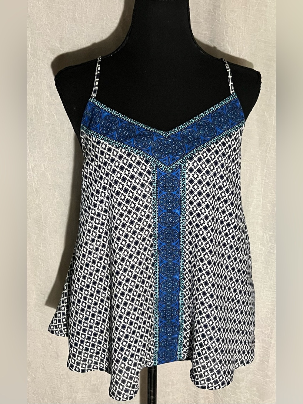 Maurices Blue & White Printed V-Neck Spaghetti Strap Camisole
